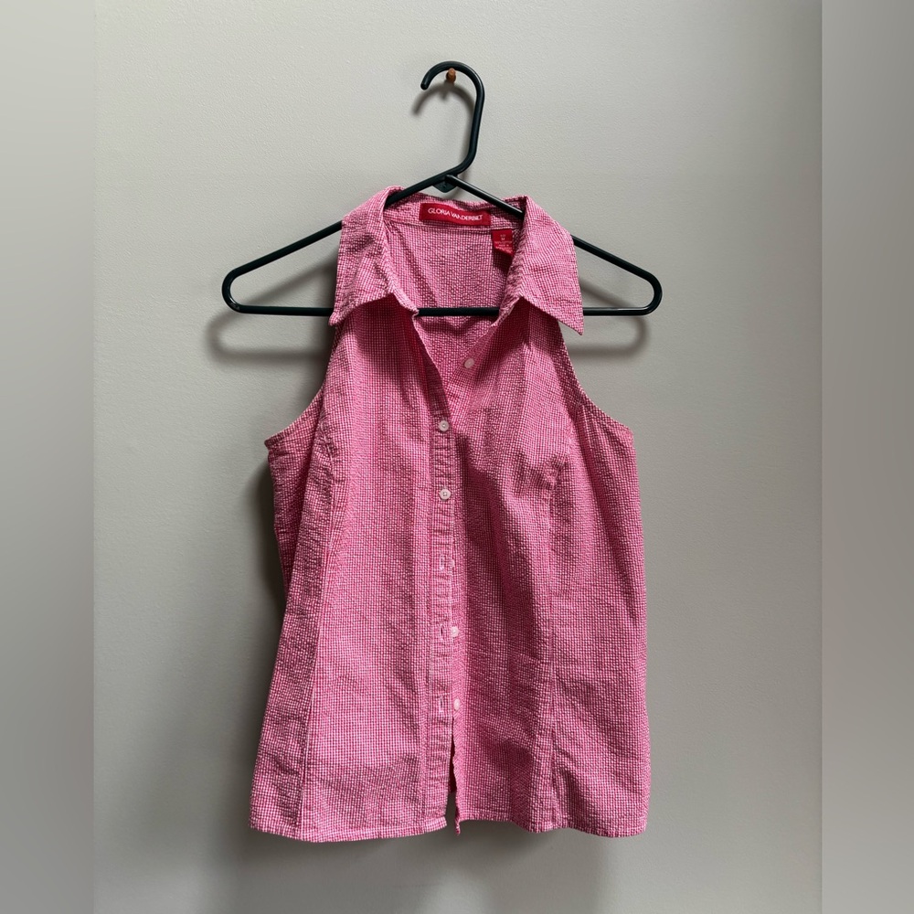 100% cotton button up red gingham top